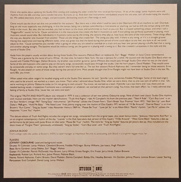 Johnny Osbourne - Truths and Rights - Studio One RE (Double LP